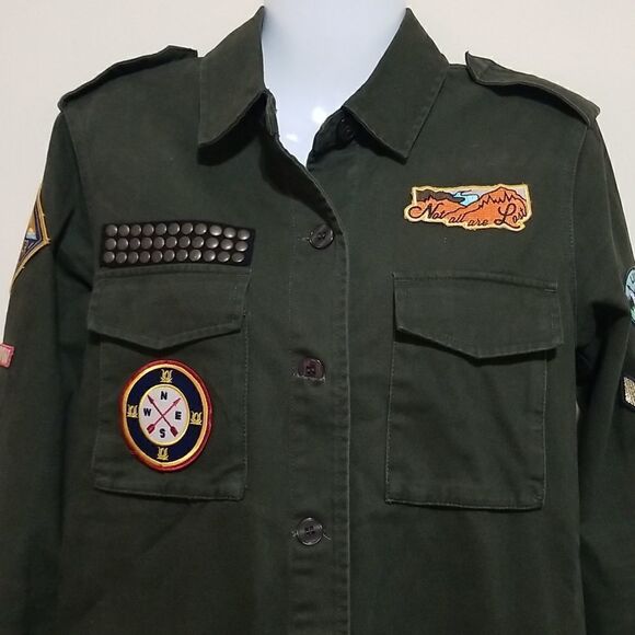 Willow & Clay Green Army Patch Jacket Sz Xs - Picture 3 of 7